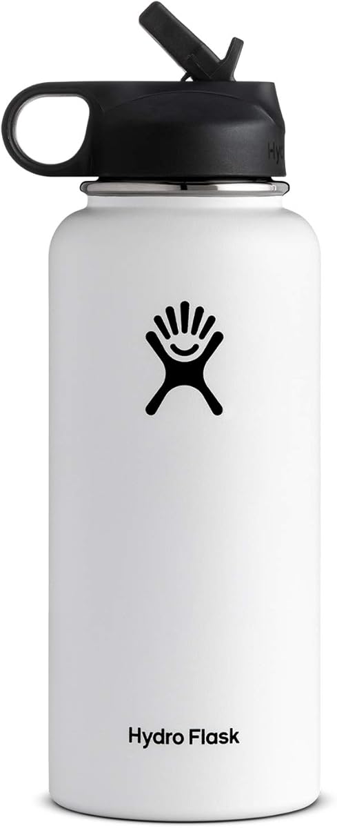 Amazon.com : Hydro Flask Vacuum Insulated Stainless Steel Water Bottle Wide Mouth with Straw Lid (White, 32-Ounce)