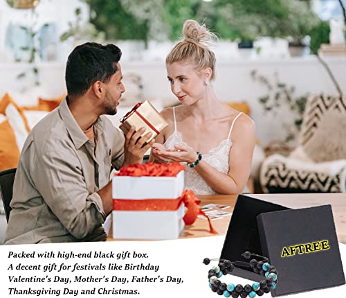 2Pcs Men Beaded Bracelet Set, Couple Lava Rock Bracelets For Women Essential Oil, Healing Turquoise Protection Wrap Bracelet,Double Layer Bead Bracelet(8Mm+6Mm) #TOP6