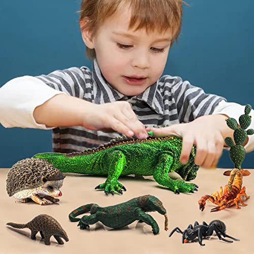 Fantarea Desert Wild Animal Model Figures Playsets 11 Pcs Lizard Komodo Dragon Scorpion Ants Hedgehog Cactus Baobab Figurines Decoration Set Toys For Boys Girls Kids #TOP4