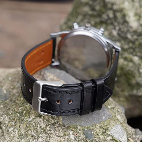 22Mm Black Flat Alligator Leather Watch Band Men Custom Crocodile Belly Quick Release Slim Vintage Replacement Wristwatch Strap Silver Tag Buckles Personal Bespoke No Padding Handmade Dh-No-01-22Mm-A2 #TOP7