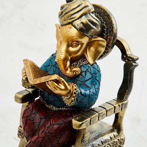 Image of Karigaari India Artistic Ganesha Showpiece for Home Decor - Elegant Polyresin Ganesh Idol on Chair - Adds Wisdom & Positive Vibes to Any Space - Perfect Housewarming Gift