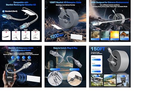 Plowaroe Starlink Gen 3 Kabel 10 M für Starlink Standard 3-Generation/Mini Ultralange Hochgeschwindigkeits-Ethernet-Kabel, wasserdicht als Ersatz für Verlängerungskabel (grau)