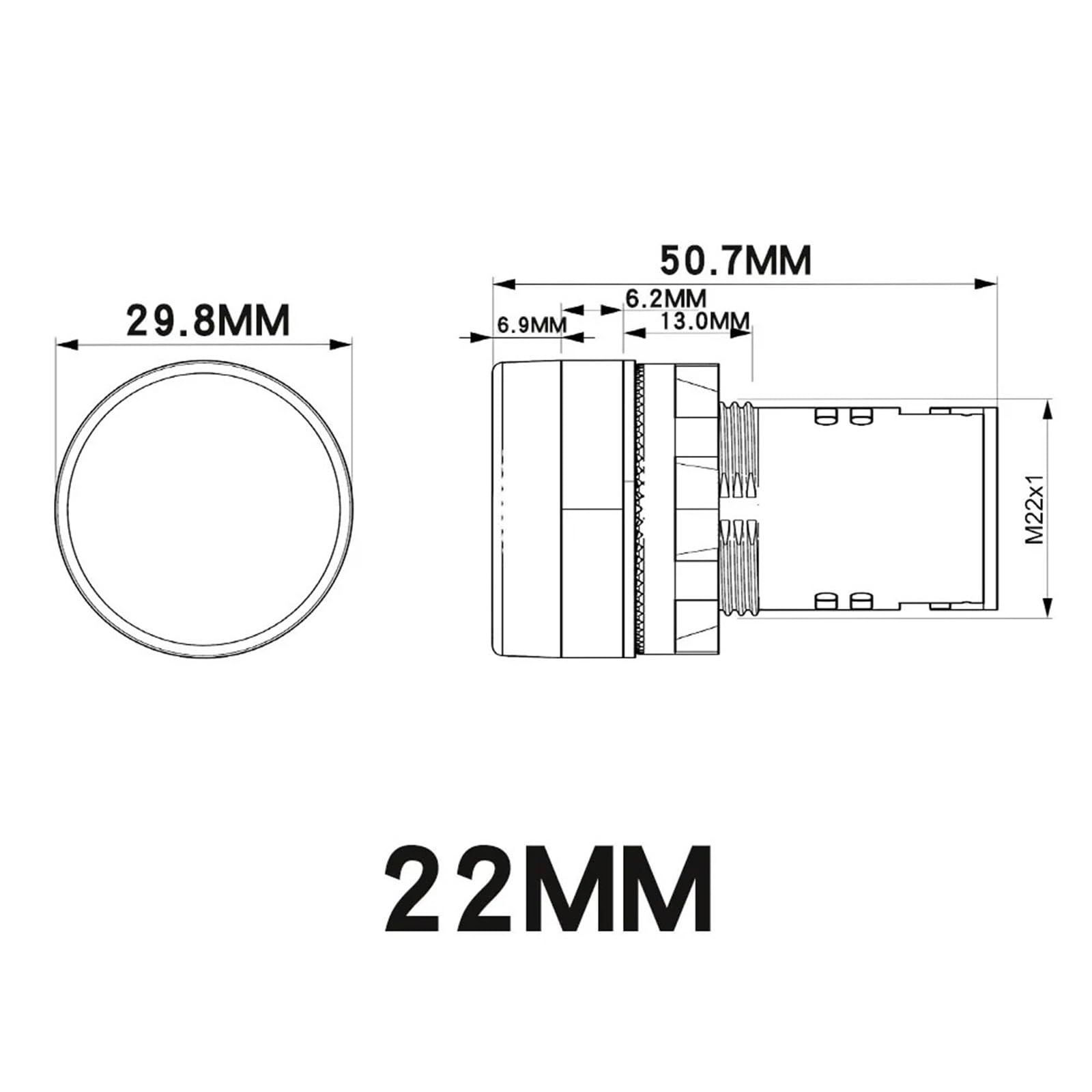 Lot de 10 voyants LED en plastique de 22 mm, 12 V, 24 V, 220 V, rouge, vert, bleu, jaune, blanc, montage sur panneau(10pcs Red 220V)