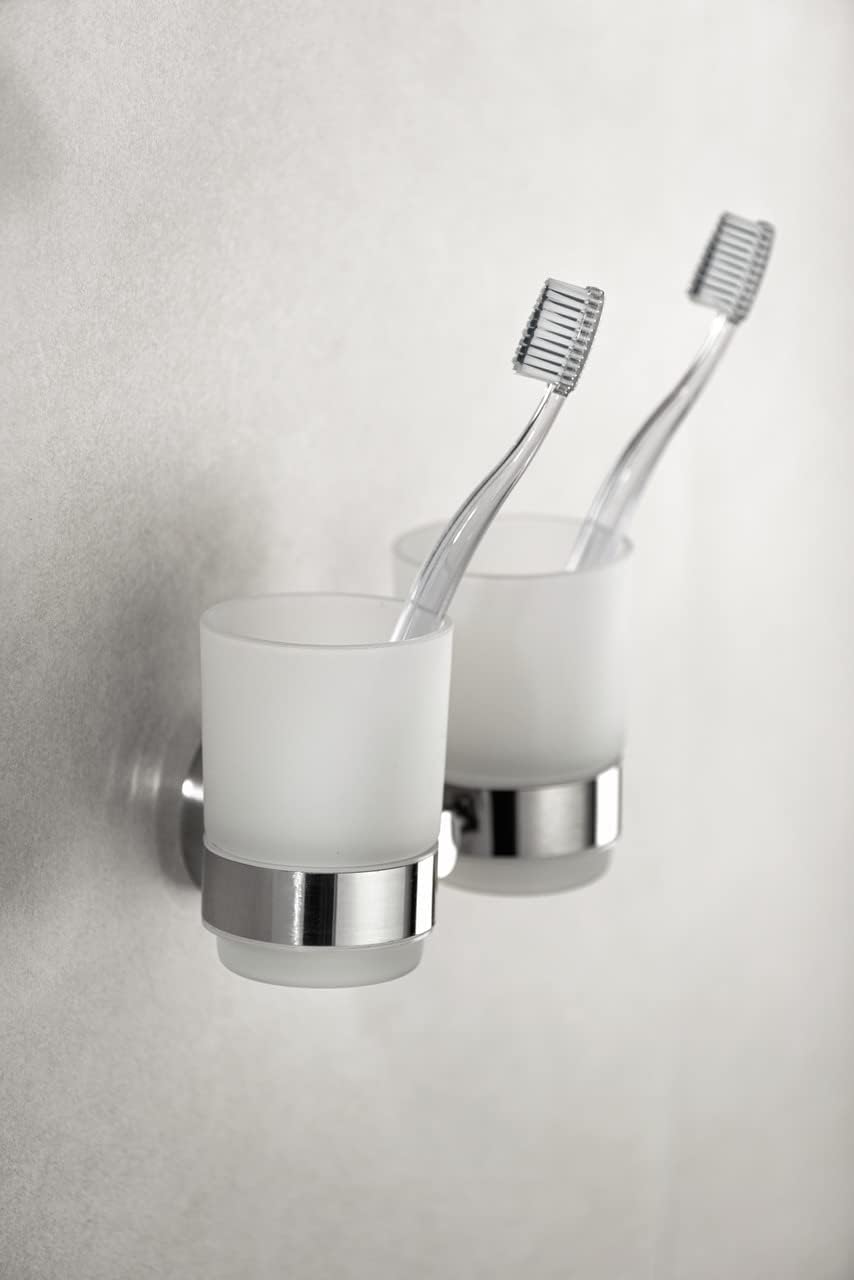 Wenko "Duo Bosio Toothbrush Tumbler of Stainless Steel, Silver/White