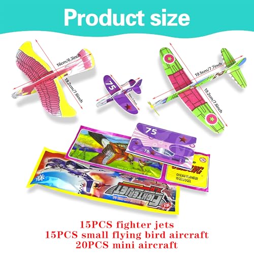 XIPEGPA 50 PCS 3 Different Designs Foam Glider Planes Toys Individually Packed Outdoor Flying Toys Good as Birthday Party Favor and Prize Reward Toys Foam Glider Planes Toys