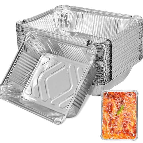 Bobash 50Pcs Aluminum Foil Trays 1100Ml Non-Stick Aluminum Foil Baking Pans 22X16X5Cm/8.66X6.29X2Inch Reusable Food Grade Foil Containers Heavy Duty B