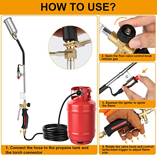 Propane Torch Weed Burner Torch, Gardening Outdoor Weed Torch With Push Button Igniter And 9.8 Ft Hose,Heavy Duty Multifunctional Burner For Burning Weeds, Melting Ice And Snow,Heating Asphalt(Silver) #TOP3