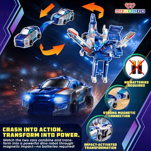 Image of Wembley 2-in-1 Dinosaur Transforming Car Set for Kids - Automatic Transforming Dino Robot Car, Toy for Boys & Girls Age 3+