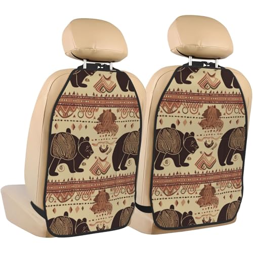 JTNWEC Bear Print Car Seat Kick Mats with Organisers 2 Pack Backseat Protector Seat Covers for Your Car, SUV, or Truck