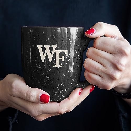 Image of Rico Industries NCAA Wake Forest Demon Deacons Black Personalized 16 oz Team Color Laser Engraved Speckled Ceramic Coffee Mug