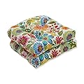 Pillow Perfect Bright Floral Indoor/Outdoor Chair Seat Cushion Tufted, Weather, and Fade Resistant, 19" x 19", Blue/Purple Gregoire 2 Count