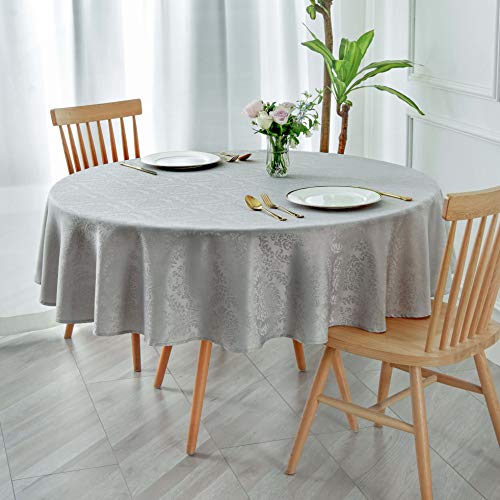 maxmill Round Jacquard Tablecloths Damask Design Spillproof Wrinkle Free Heavy Weight Soft Table Cloth for Circular Table Cover of Buffet Banquet Parties Holiday Dinner Round 90 Inch Light Gray