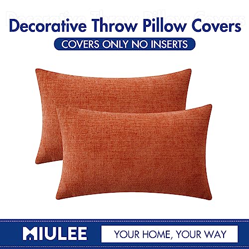 Image of MIULEE Pack of 2 Couch Throw Pillow Covers 12x20 Inch Soft Burnt Orange Chenille Lumbar Pillow Covers for Sofa Living Room Fall Home Decor Solid Dyed Cases