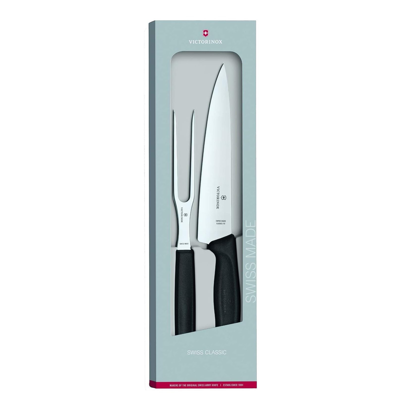 VictorinoxSwiss Classic Carving Set, 2 pieces Carving Knife and Fork Set 6.7133.2G Black