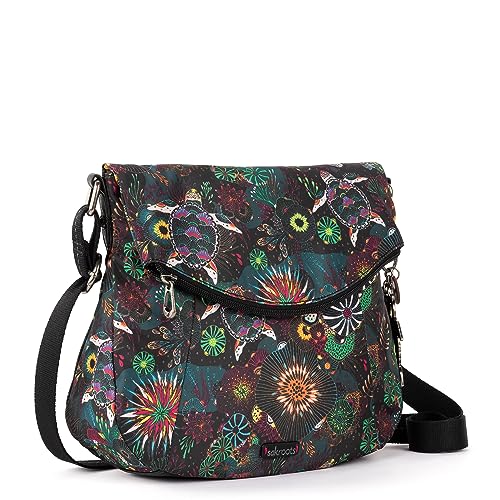Sakroots Foldover Crossbody Bag in Eco-Twill with Adjustable Strap, Rainbow Seascape