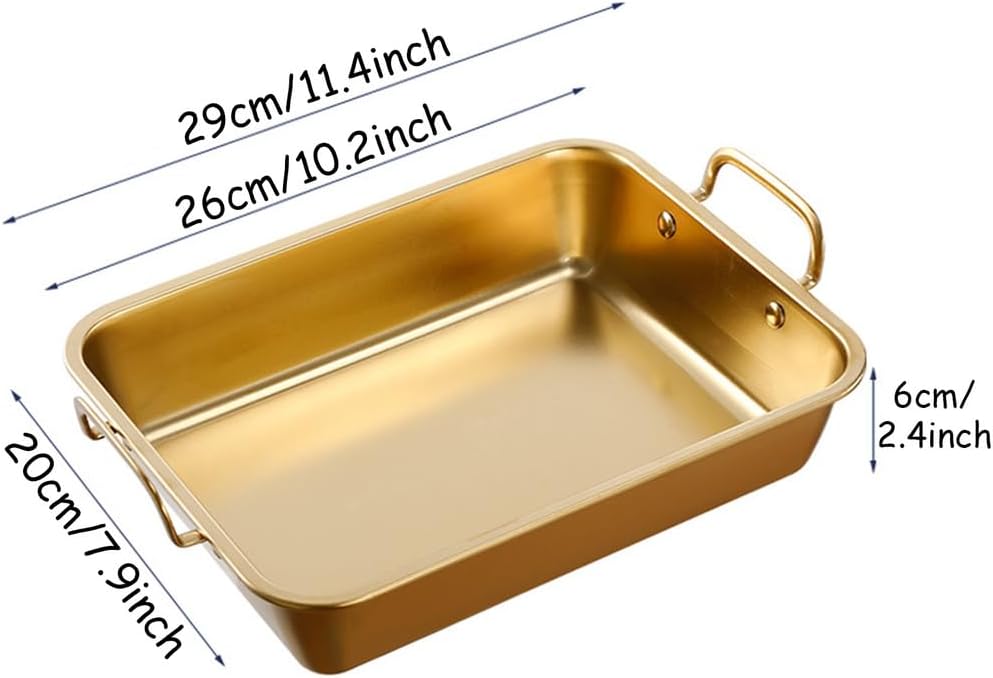 Ceramic Cooking Pot ，Small Copper Saucepans Rectangle Stainless Steel Paella Pan, Deep Seafood Pan with Double Handles Nonstick Serving Skillet Pot(Gold,10inch)