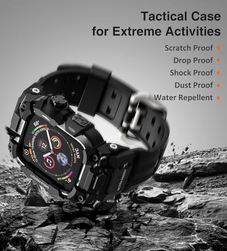 Image of ULTIMAL Rugged Case with Band for Apple Watch Band 45mm,Compatible with Apple Watch Series 9 /8 /7 45mm,Military Grade Shockproof Bumper Cover for iWatch Tactical Band Men (Black, 45mm)