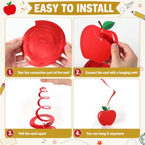 Image of Back to School Hanging Swirls Decorations, 60PCS First Day of School Apple Pencil Swirls Hanging Ornaments for Preschool Elementary Classroom Ceiling Welcome Back to School Party Favors Supplies