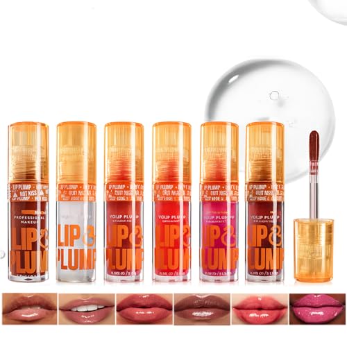 6PCS Lip Gloss Set - Hydrating & Plumping Lip Oil for Fuller, Non-Sticky Tinted Gloss with Moisturizing Effect, Long-Lasting High-Shine Finish for Women (6PCS)