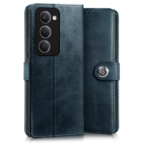 Image of WOW IMAGINE Shock Proof Flip Cover Back Case for Mi Redmi 15 5G (Magnetic Button Flip Case | Wallet Pockets & Stand | Leather Finish | Oxford Blue)