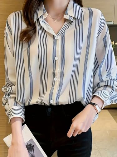 Image of TADKEE Women's V Collared Casual Stylish Long Sleeve Oversized Fit Shirt
