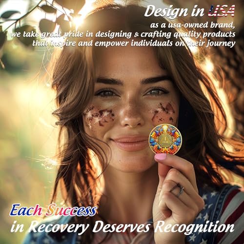 Image of Delicate Sunflower 1 Year Sobriety Coin - Three Year Recovery Butterfly AA Coins - One Day at A Time NA HA AA Chips and Medallions - 1-40 Years Living Clean Alcoholics Anonymous Gifts for Men Women