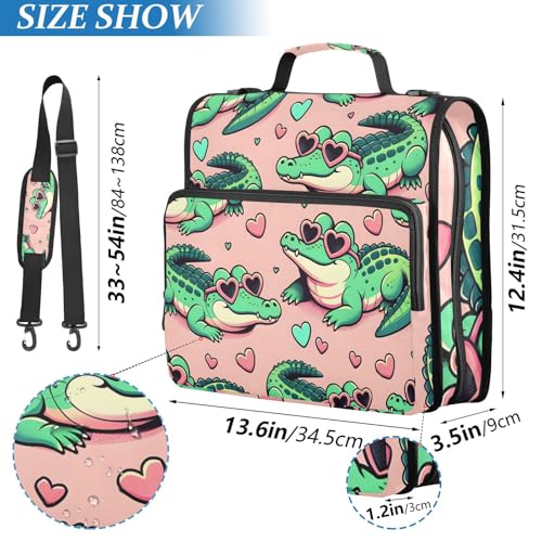 Image of 3 Ring Zipper Binder with Shoulder Strap Alligator Crocodiles Pink 1.5 inch Binders Keeper Large Capacity Multi Pockets for School Office Supplies