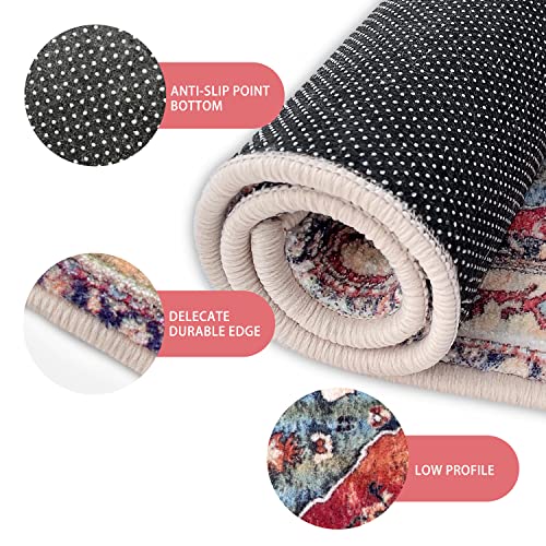 Earthall Boho Area Rug 2X3 Non-Slip Washable Low-Pile Accent Rug, Vintage Distressed Small Entryway Rug Doormat, Faux Wool Floor Carpet Oriental Rug For Entrance Kitchen Bedroom #TOP3