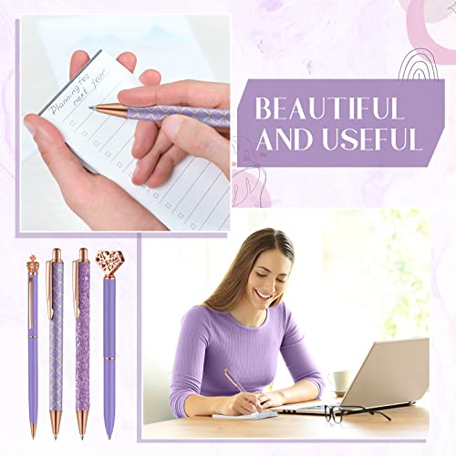 Image of Janmini Metal Crystal Glitter Ballpoint Pen Set 9 Pcs Crystal Glitter Ballpoint Pen for Diary Black Ink Cute Cute Things Novelty Gifts for Women Girls Birthday Home Office (Purple)