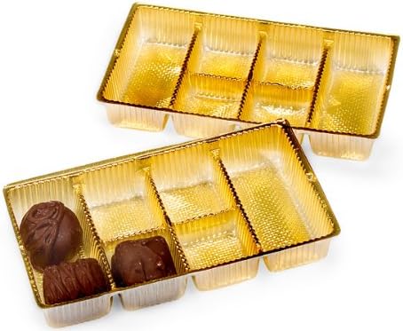 Pack Of 200, 6.25 X 3.5 X 1" Medium Rectangle Solid Gold Candy Trays W/6 Sections