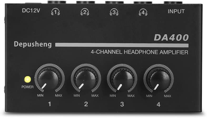 Depusheng DA400 Ultra-Compact 4 Channels Mini Audio Stereo Headphone Amplifier with Power Adapter Black