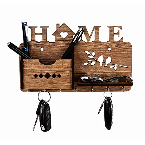 Image of Sehaz Artworks Mobile Holder for Wall | Key Holder for Home Decor Stylish | Wooden Key Stand | Key Hanger | Key Chain Holders for Wall (7 Hooks, MDF Beige)