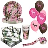 Havercamp Pink Camo Birthday Party Decorations for 16 Guests W/ 16 9in Plates Napkins Cups Balloons Ribbon Hunting Decorations for Party
