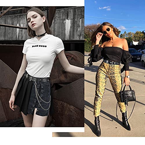FIORETTO Grommet Leather Belt with Detachable Chain Women Men Punk Rock Waist Belts for Jeans Pants2