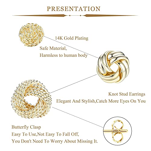 Fibo Steel 3 Pairs Gold Knot Earrings For Women Men 14K Gold Plated Woven Ball Stud Earrings Simple Post Earrings For Women Gold #TOP3