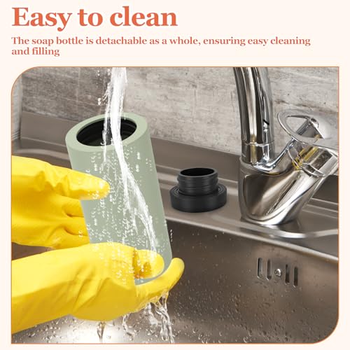 Image of Silicone Dish Soap Dispenser, Reusable Soap Dispenser, Easy to Fill to Use Dish Soap Squeeze Bottle, 240ml Dishwashing Liquid Dispenser Portable Hand Soap Bottle for Kitchen Sink (Green)
