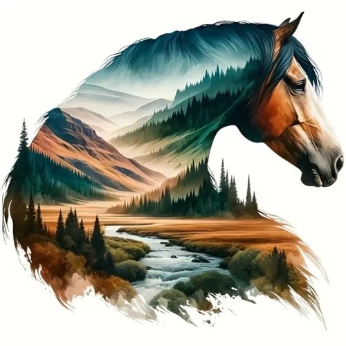 5D Diamond Painting Set Pferd, DIY Diamantmalerei Set für Erwachsene , Pferde Diamant Kunst Kit,Diamant-Malset für Erwachsene mit Tiermotiven auf Bergstraßen, Wanddekoration für Zuhause, 30 x 30 cm