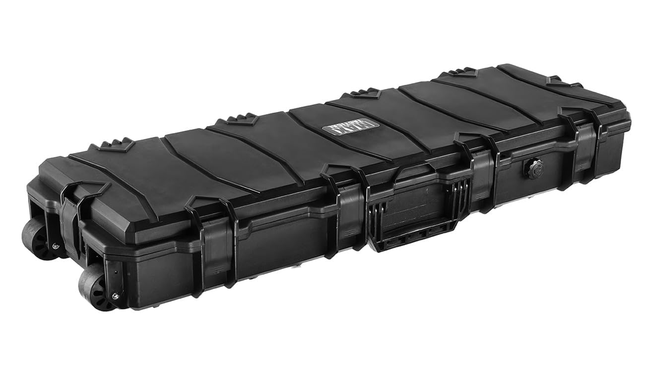 Hard-Case Waffenkoffer Large – Wasserdichter & extra Stabiler Polymer-Koffer mit Trolley-Funktion, IP67, Pick-&-Pluck Schaumstoff, 6 HD-Verschlüssen & Rollen