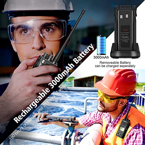 Image of SAMCOM FPCN10A Radio Walkie Talkie Adult with Six Way Multi Charger Station | 2 Way Radios with Earpiece Long Range Heavy Duty Rugged UHF Group Call Dual PTT 3000mAh Battery for Security School Jobsite