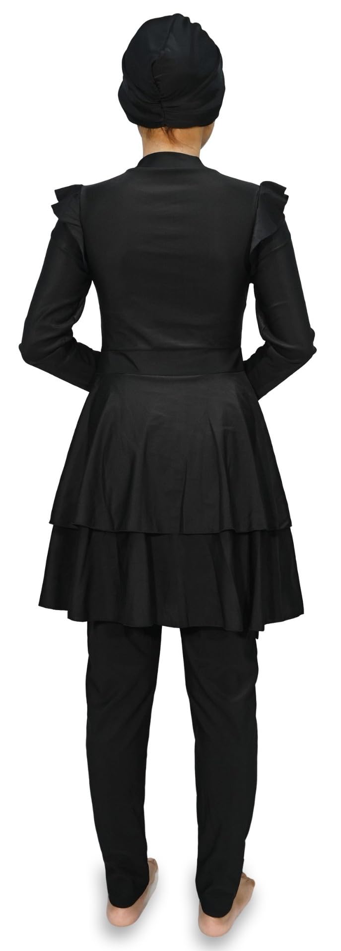 Burkini Modesto con Gonna a Strati e Volant per Copertura Totale (Nero, 3XL=50)