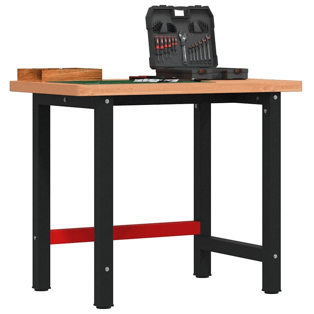Banco de trabajo de madera maciza 100 x 60 x 83 cm de haya rectangular con estructura de metal con recubrimiento de polvo y amplia superficie de trabajo para bricolaje