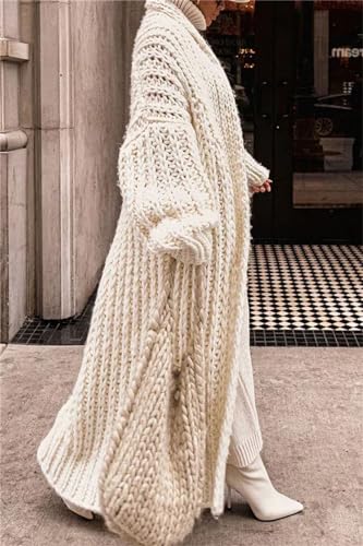 Women's Loose Knit Cardigan Fall and Winter White Long Sweater Coat4