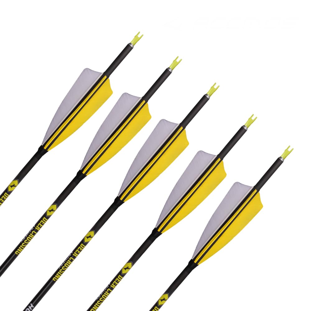 12 Pezzi ID 6,2 mm Frecce da Caccia, Spine 300 350 400 500 600 700 800 Freccia di Tiro con L'Arco, 4 Pollici Piuma di Tacchino Freccia in Puro-Carbonio