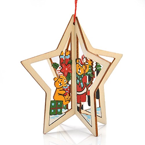 VIDOO Navidad 3D de Madera Colgante Star Bell Tree cuelgan Adornos Home Party Decoraciones niños Regalos - 1 Cover