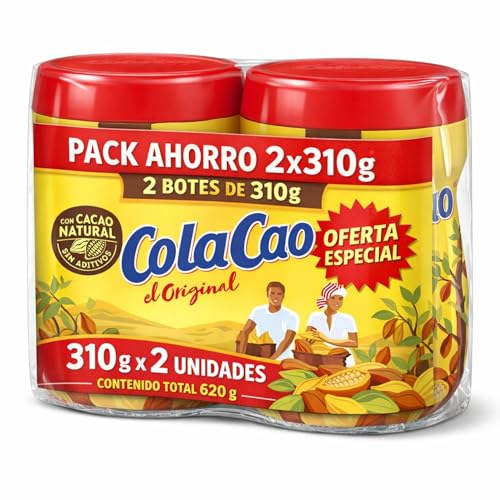 ColaCao Original, Cacao soluble, Cacao Natural y sin Aditivos, ideal para desayunos y meriendas, Sin tratamientos químicos ni aditivos, Contiene gluten, Contiene 2 botes de 310 gr