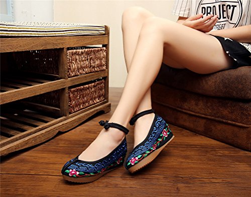 Qianmome Chinese Womens National Style Casual Embroidery Flat Sole Walking Canvas Mary Jane Wedge Shoes4