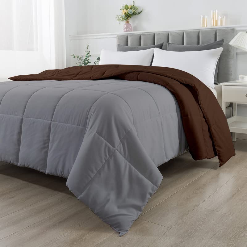Image of Razzai Restful Sleep Microfiber Summer Season Ac Reversible Comforter 220 GSM (90 inch x 100 inch Inches /228cm x 254cm) - Double Bed Comforter|Silver /Chocolate Brown|