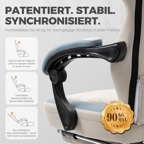 Sedia da gaming in tessuto, con cuscino a molle insacchettate, sistema massaggiante, poggiatesta e poggiapiedi, ergonomica (grigio) - Sedia gaming - Immagine 7