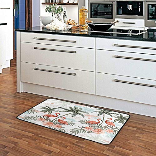 Moyyo Kitchen Mat Summer Beach Palm Trees Pink Flamingo Kitchen Rug Mat Anti-Fatigue Comfort Floor Mat Non Slip Oil Stain Resistant Easy To Clean Kitchen Rug Bath Rug Carpet For Indoor Outdoor #TOP4