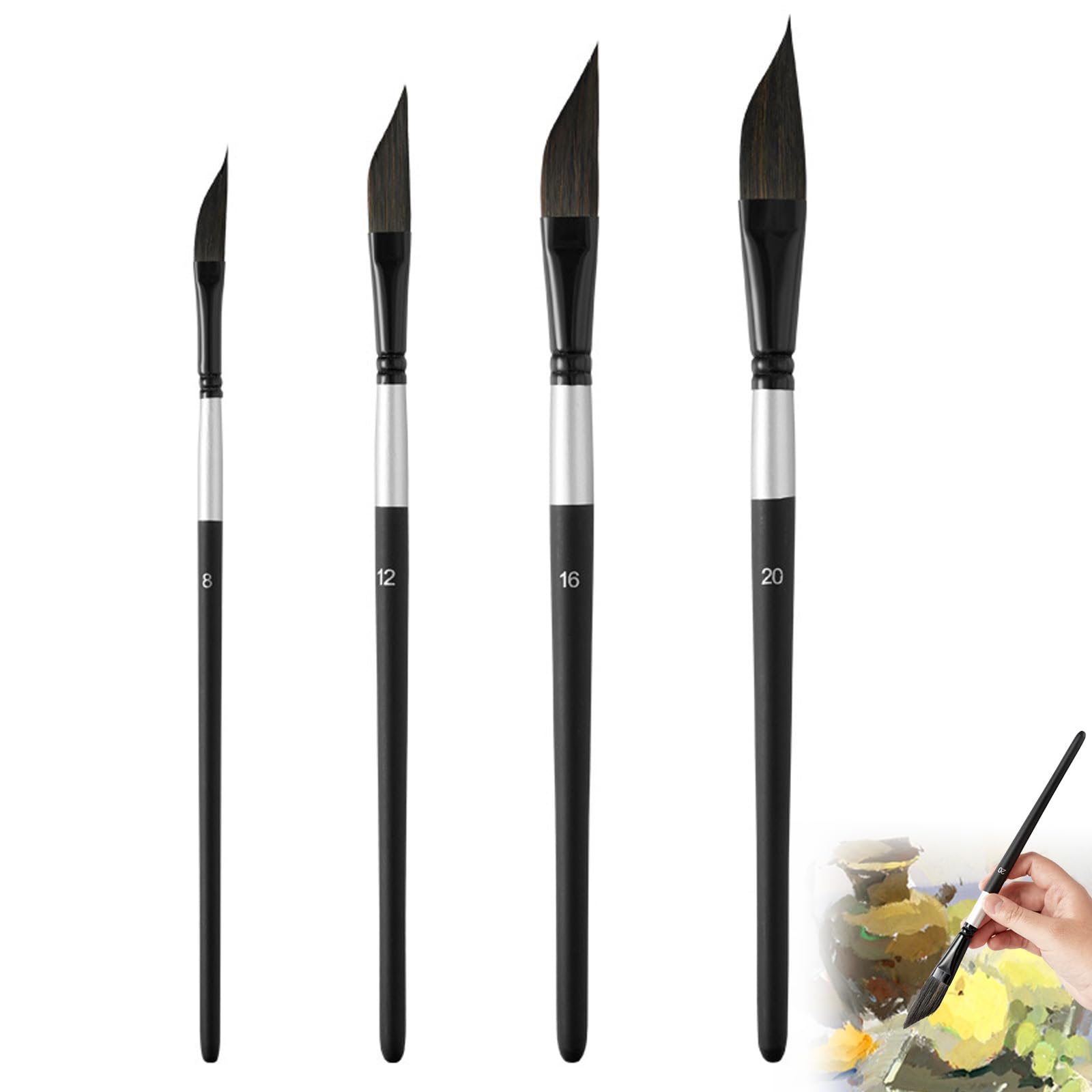 4 Pcs Dagger Tip Artist Paint Brushes, Watercolour Painting Tool Set